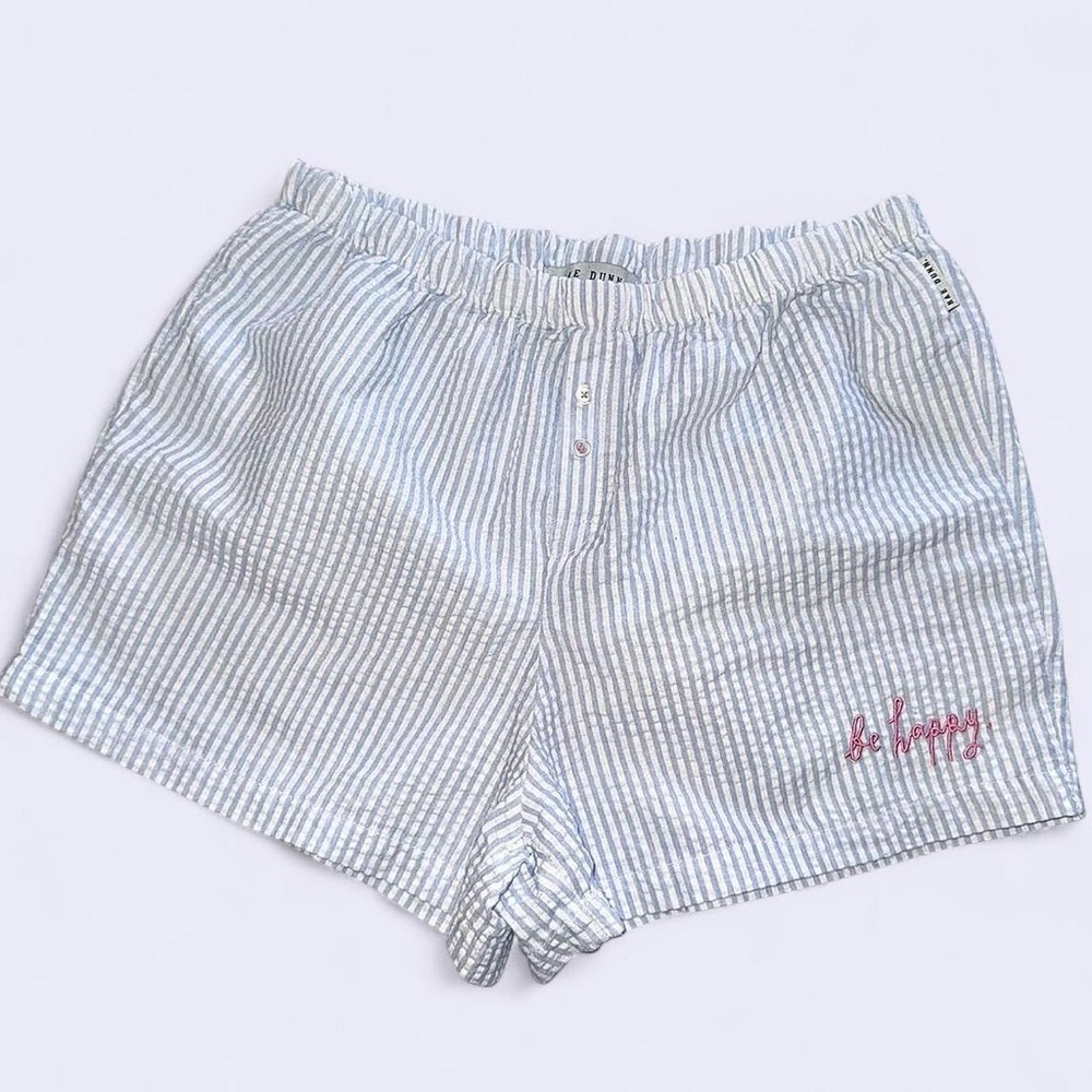 Striped Pajama Shorts with Embroidery